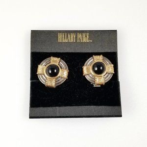 Retro Mixed Metal - Black Accent Clip On Earrings